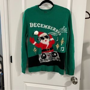 Tacky ugly Christmas sweater Santa DJ holiday sweater